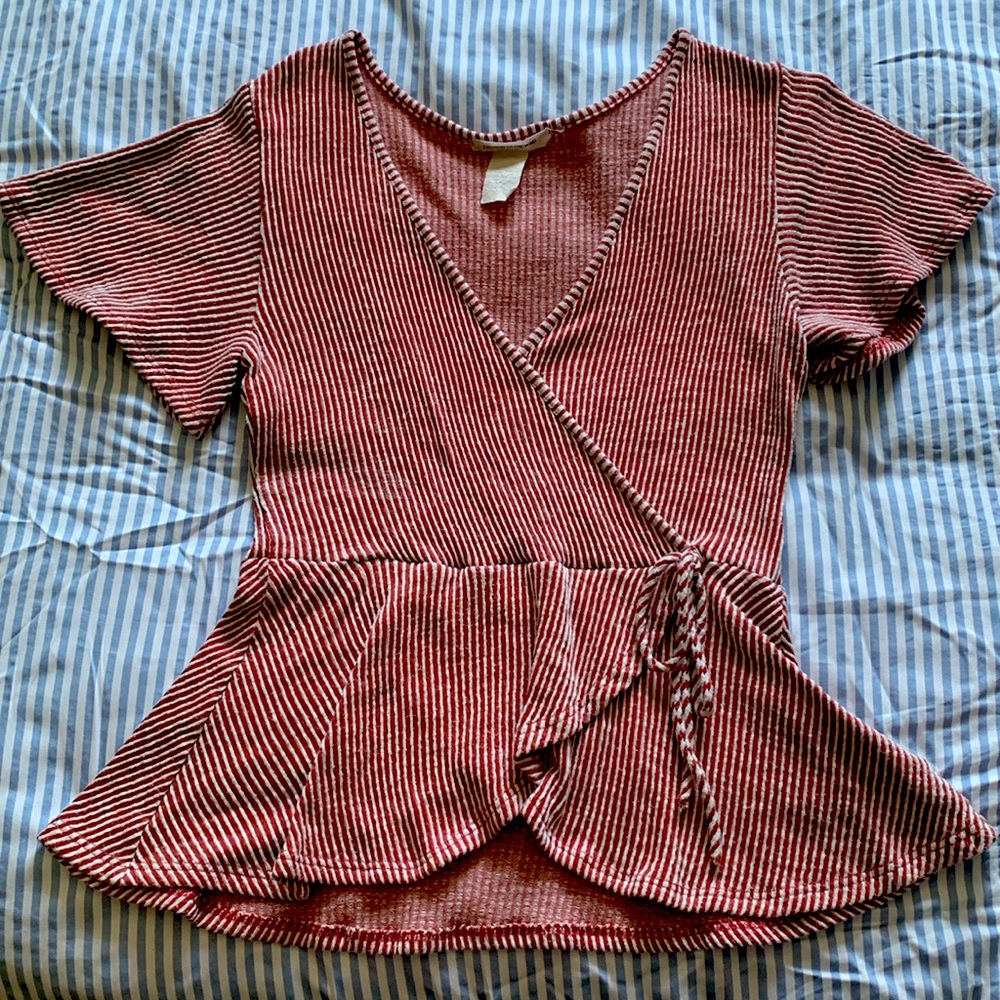 Red and white stripe blouse.
